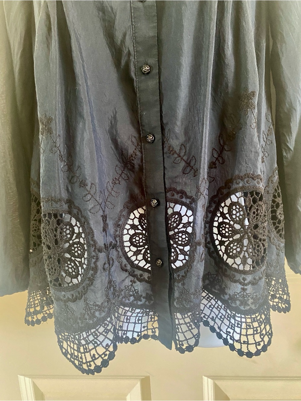 V Christina Black Button Front With Lace Blouse - Picture 3 of 5